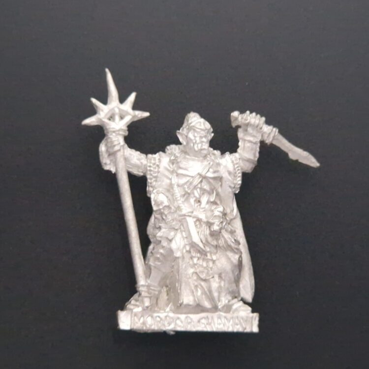 A photo of a Mordor Orcs Shaman Warhammer miniature