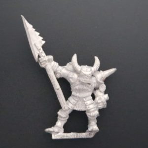 A photo of a 3rd edition Chaos Warriors Champion of Tzeentch Warhammer miniature