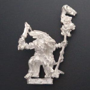 A photo of a 6th edition Lizardmen Skink Priest Warhammer miniature