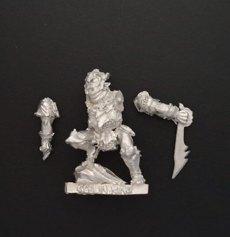 A photo of a Moria Goblin King Durbûrz Warhammer miniature