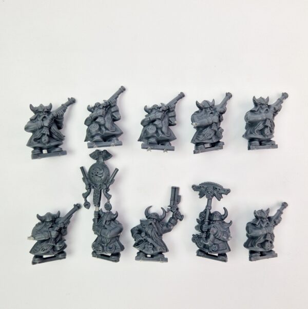 A photo of 7th edition Battle For Skull Pass Dwarf Thunderers Warhammer miniatures