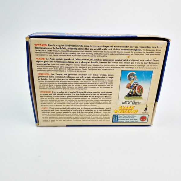 A photo of a 5th edition Monopose Dwarf Warriors Box Warhammer miniature