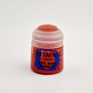 A photo of a bottle with 12ml Citadel Colour Layer Evil Sunz Scarlet