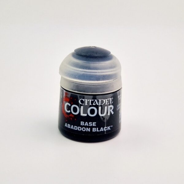 A photo of a bottle with 12ml Citadel Colour Base Abaddon Black