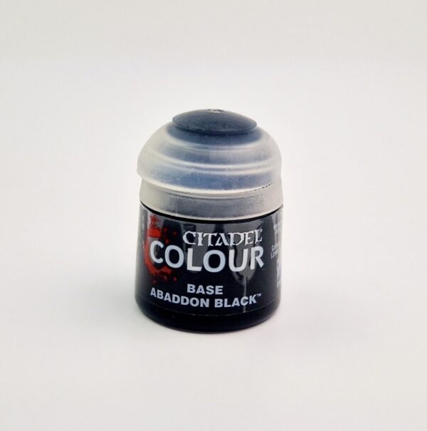 A photo of a bottle with 12ml Citadel Colour Base Abaddon Black