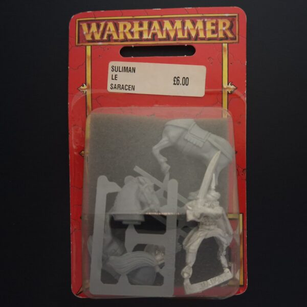 A photo of a 5th edition Bretonnian Suliman Le Saracen Warhammer miniature blister