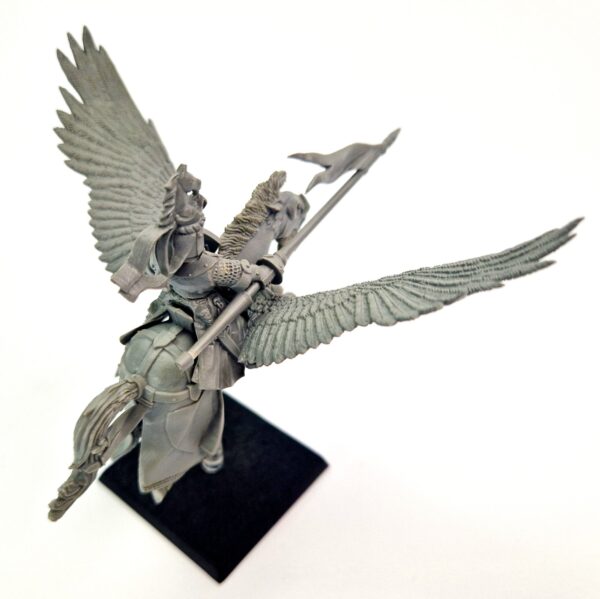 A photo of a 6th edition Bretonnian Pegasus Knight warhammer miniature
