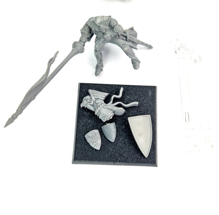 A photo of a 6th edition Bretonnian Pegasus Knight warhammer miniature