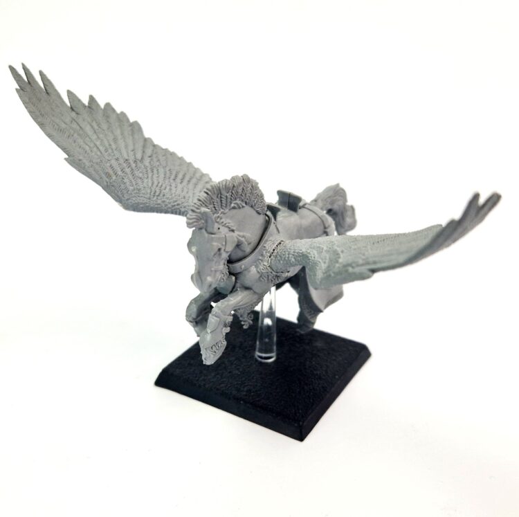 A photo of a 6th edition Bretonnian Pegasus Knight warhammer miniature