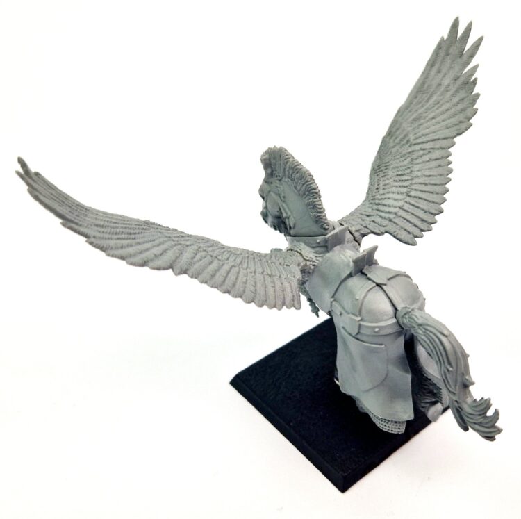 A photo of a 6th edition Bretonnian Pegasus Knight warhammer miniature