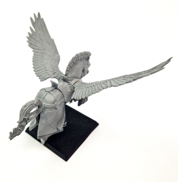 A photo of a 6th edition Bretonnian Pegasus Knight warhammer miniature