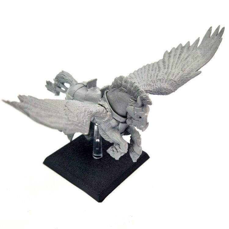 A photo of a 6th edition Bretonnian Pegasus Knight warhammer miniature