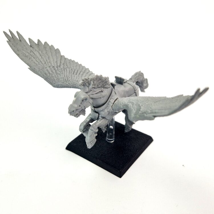 A photo of a 6th edition Bretonnian Pegasus Knight warhammer miniature