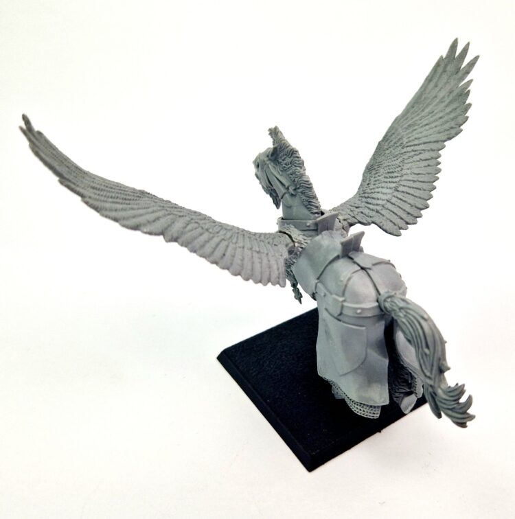 A photo of a 6th edition Bretonnian Pegasus Knight warhammer miniature