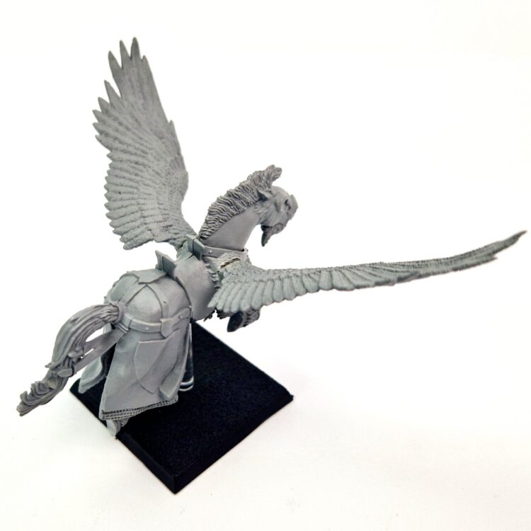 A photo of a 6th edition Bretonnian Pegasus Knight warhammer miniature