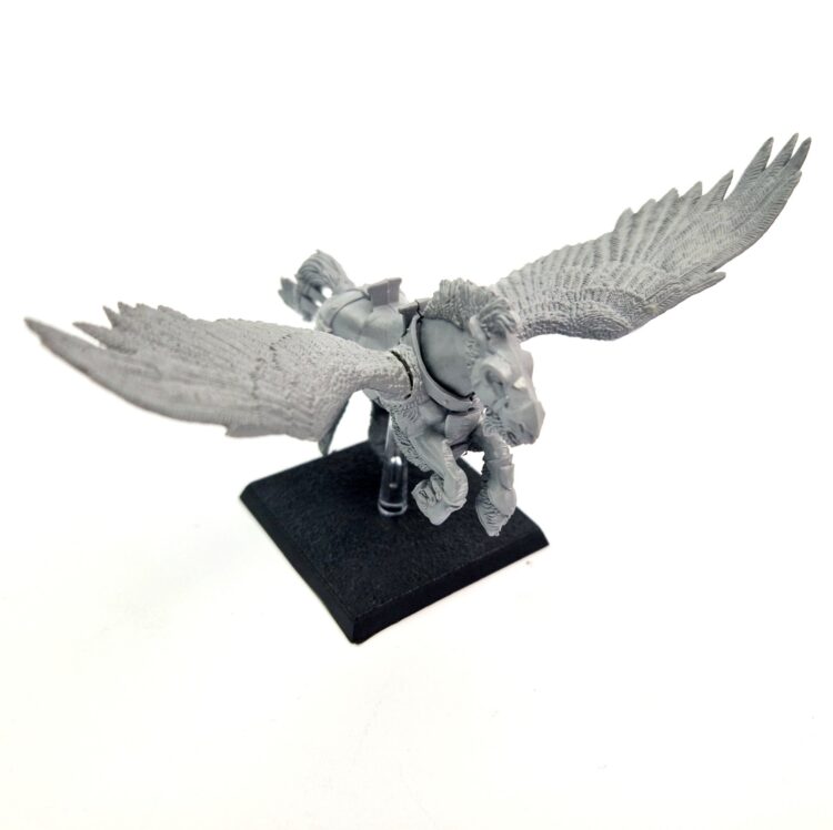 A photo of a 6th edition Bretonnian Pegasus Knight warhammer miniature