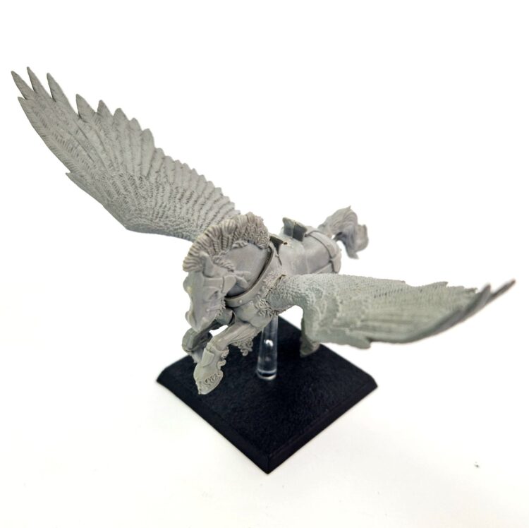 A photo of a 6th edition Bretonnian Pegasus Knight warhammer miniature