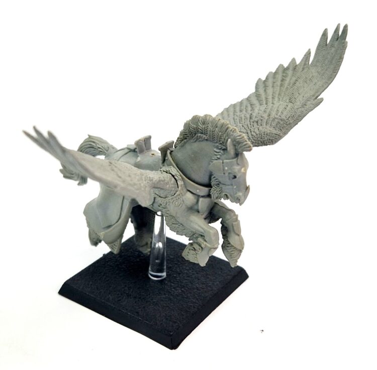 A photo of a 6th edition Bretonnian Pegasus Knight warhammer miniature