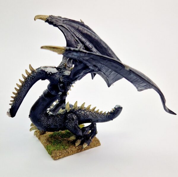 A photo of a 6th edition Dark Elves King Malekith of Naggaroth on Black Dragon Warhammer miniature