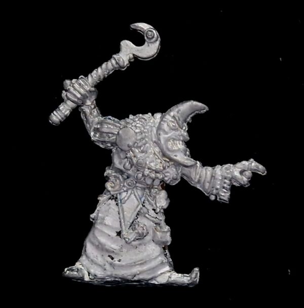A photo of a 3rd edition Chaos Champion of Tzeentch Moon Head with Mace Warhammer miniature