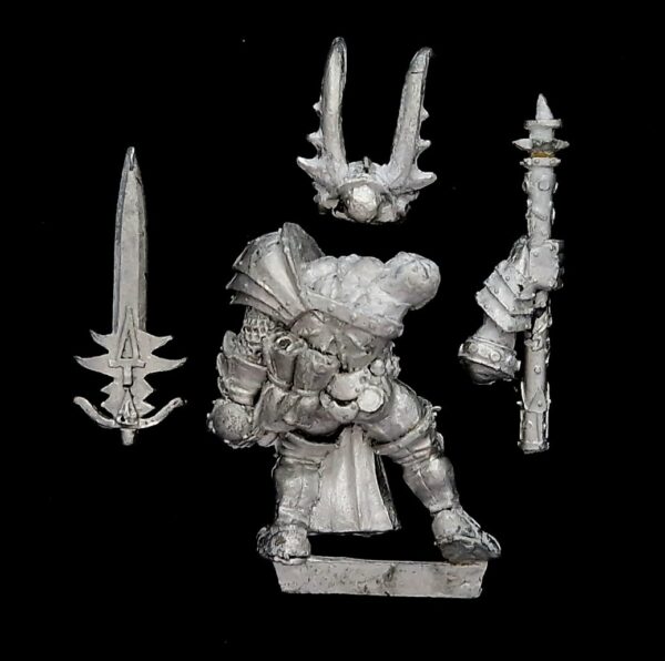 A photo of a 5th edition Chaos Sorcerer Warhammer miniature