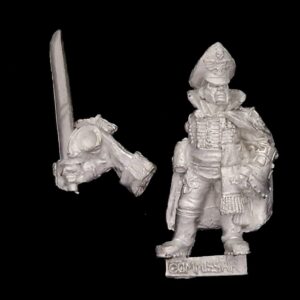 A photo of a 2nd edition Imperial Guard Commissar Warhammer miniature