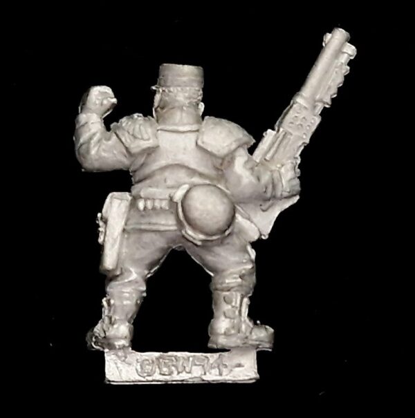 A photo of a 2nd edition Imperial Guard Cadian Lieutenant Warhammer miniature