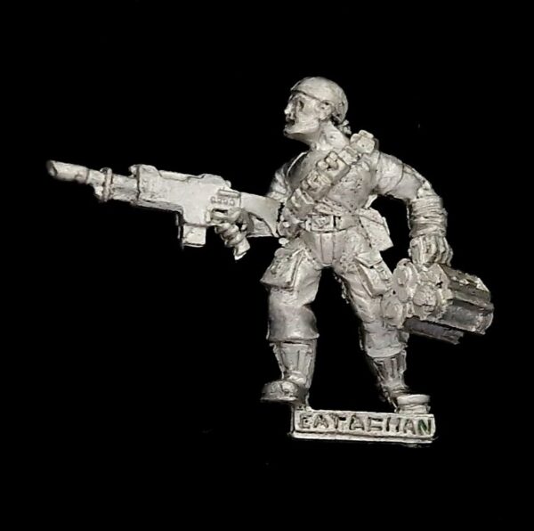 A photo of a 2nd edition Imperial Guard Catachan Jungle Fighters Demolition Warhammer miniature