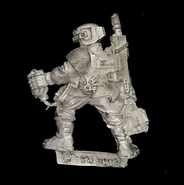 A photo of a 3rd edition Imperial Guard Cadian Command Medic Warhammer miniature
