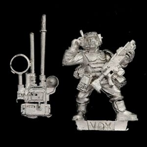 A photo of a 3rd edition Imperial Guard Cadian Command Vox Comms Warhammer miniature