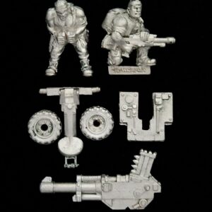 A photo of a 3rd edition Imperial Guard Catachan Jungle Fighters Autocannon Warhammer miniature