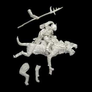 A photo of a Isengard Warg Rider Warhammer miniature