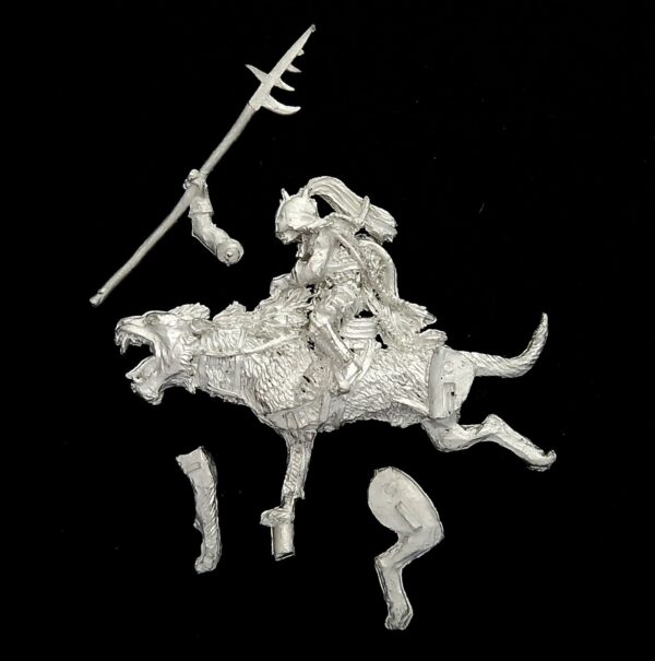 A photo of a Isengard Warg Rider Warhammer miniature