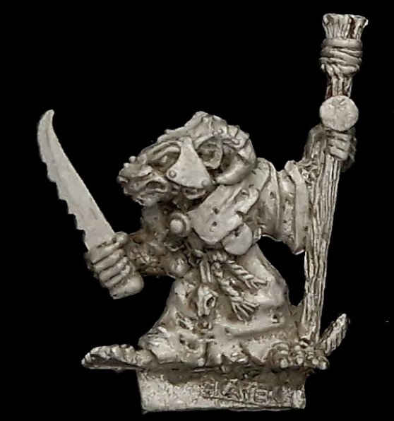 A photo of a 3rd edition Skaven Plague Monk Warhammer miniature