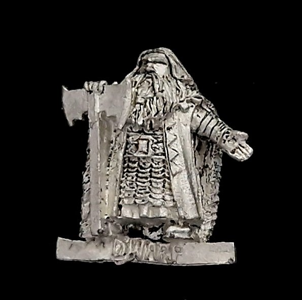 A photo of a Dwarf King Warhammer miniature