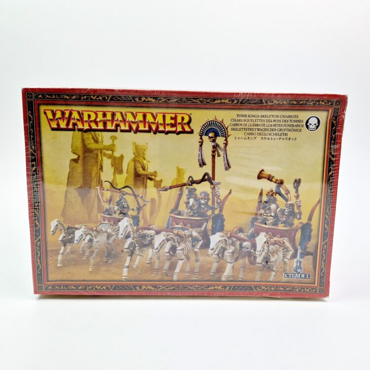 A photo of 6th edition Tomb Kings Skeleton Chariots Warhammer miniatures