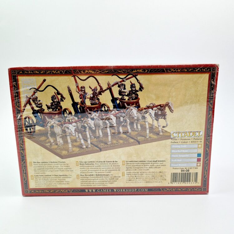 A photo of 6th edition Tomb Kings Skeleton Chariots Warhammer miniatures