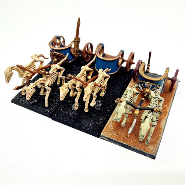 A photo of 6th edition Tomb Kings Skeleton Chariots Warhammer miniatures