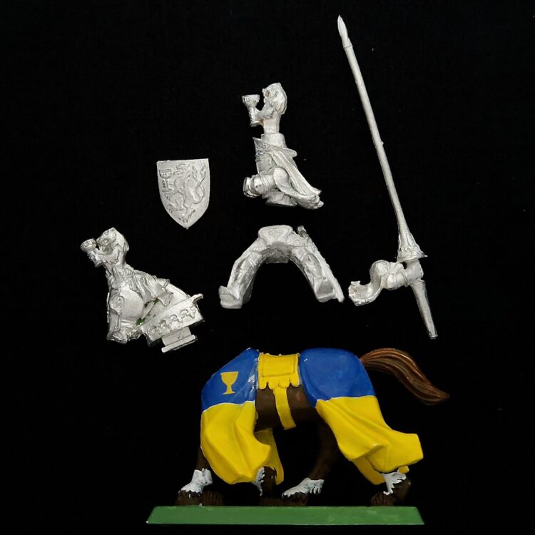 A photo of a Bretonnia Grail Knight Warhammer Miniature