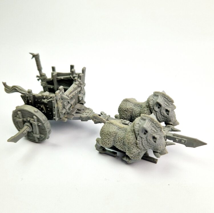 A photo of Orcs and Goblins Orc Boar Chariot Warhammer miniatures