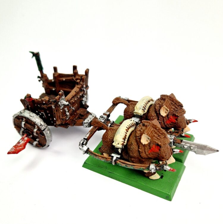 A photo of Orcs and Goblins Orc Boar Chariot Warhammer miniatures