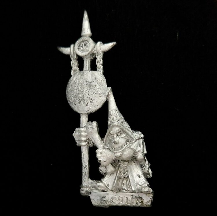 A photo of a Orcs and Goblins Night Goblin Musician Warhammer miniature