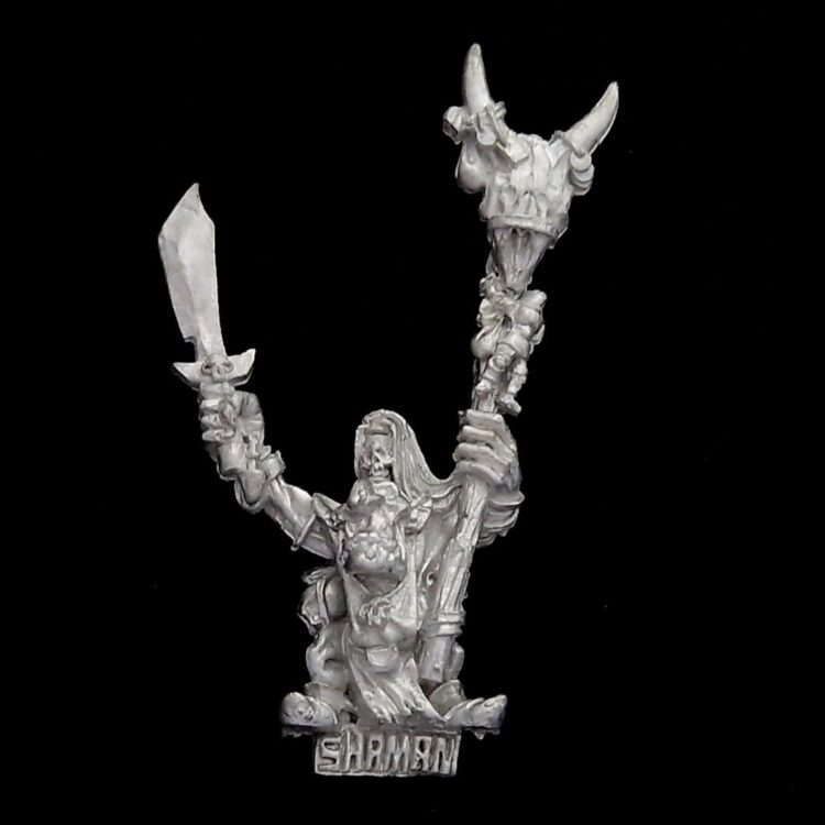 A photo of a Orcs and Goblins Goblin Shaman Warhammer miniature