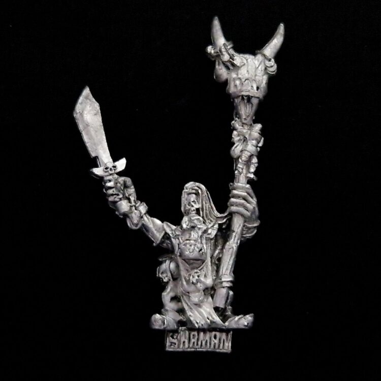 A photo of a Orcs and Goblins Goblin Shaman Warhammer miniature