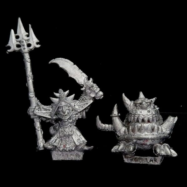 A photo of Orcs and Goblins Skarsnik and Gobbla Warhammer miniatures