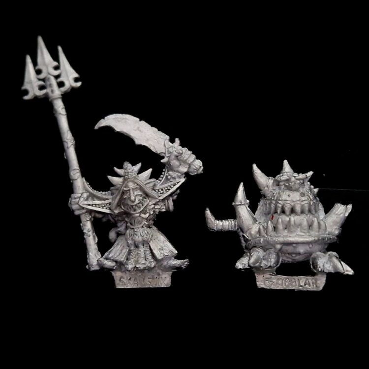 A photo of Orcs and Goblins Skarsnik and Gobbla Warhammer miniatures