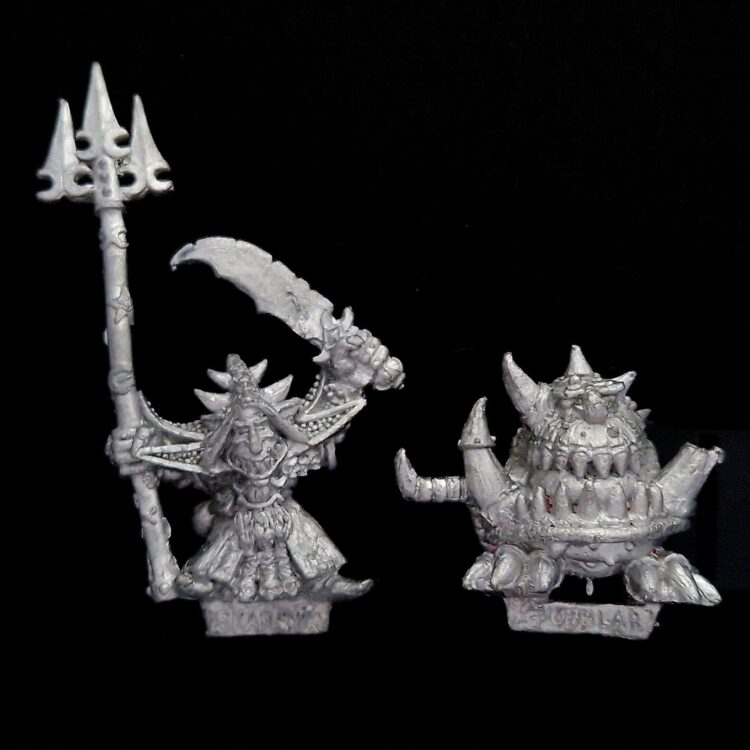 A photo of Orcs and Goblins Skarsnik and Gobbla Warhammer miniatures
