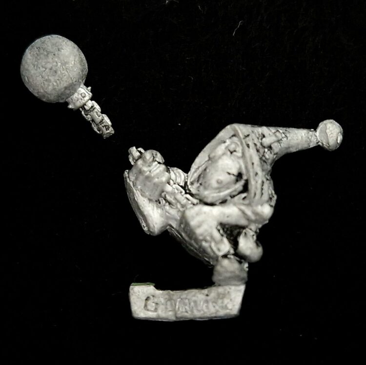 A photo of a Orcs and Goblins Night Goblin Fanatic Warhammer miniature