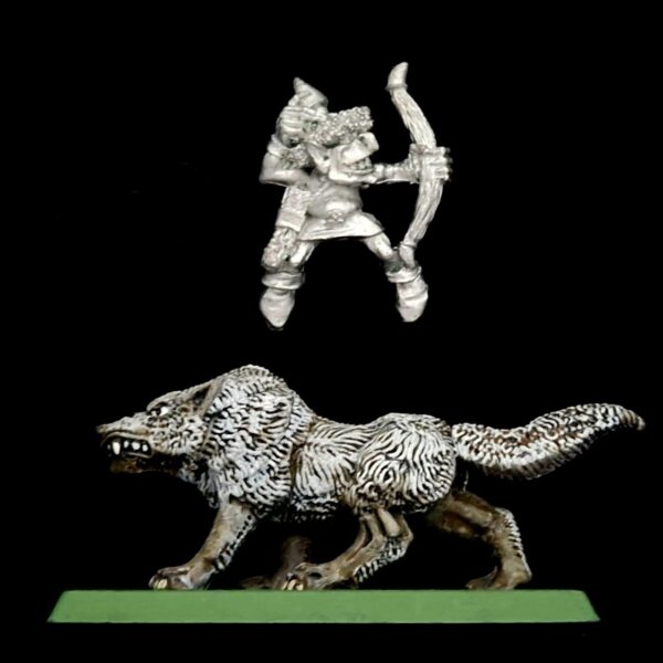 A photo of a Orcs and Goblins Wolf Rider Warhammer miniature