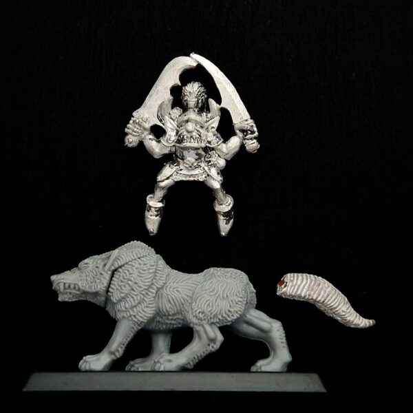 A photo of a Orcs and Goblins Wolf Riders Big Boss Warhammer miniature